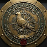 Seal of the Jelia Agency, Field Missions Division — a pigeon on a compass rose